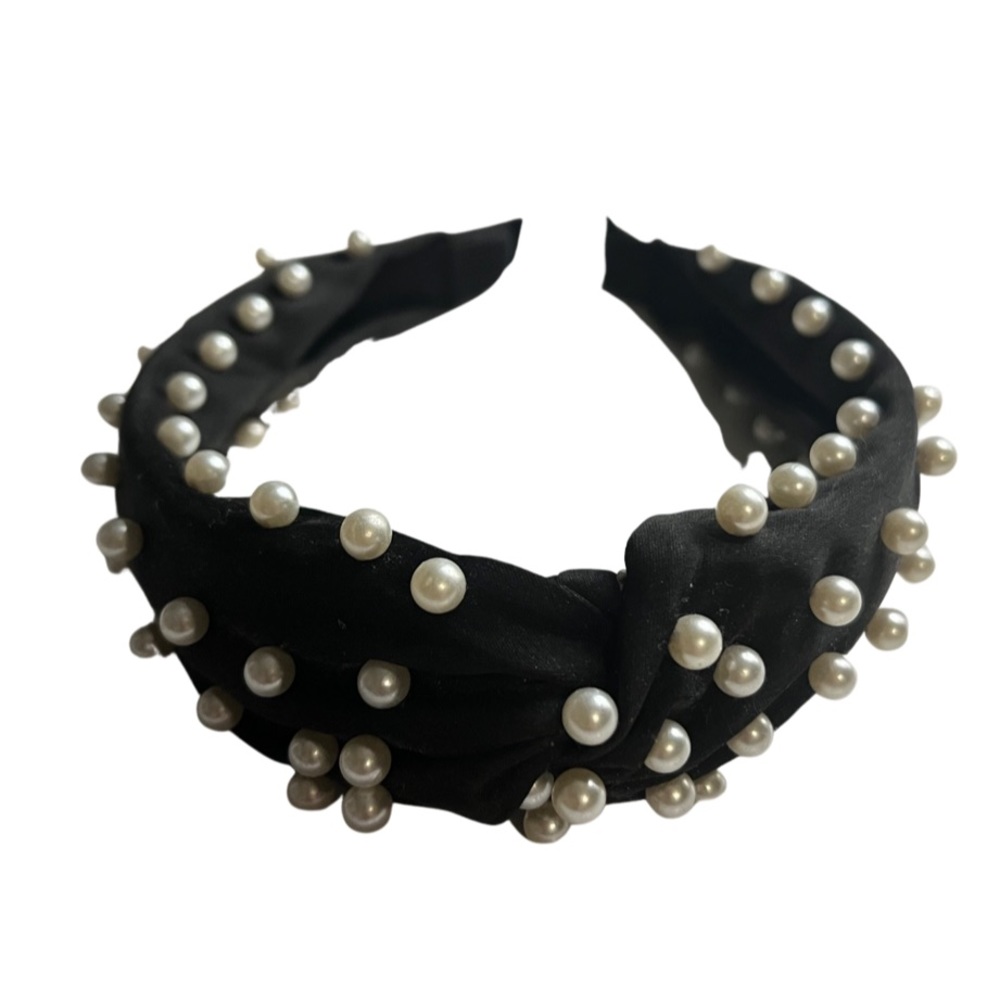 Faux Pearl Beaded Velvet Knotted Headband